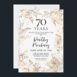 Gold White Floral 70th Birthday Party Invitation<br><div class="desc">Elegant gold line art roses and leaves surround your 70th birthday party details.</div>