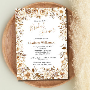 Gold White Floral Elegant Bridal Shower Invitation