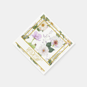 Gold White Floral Elegant Modern Monogram Napkin