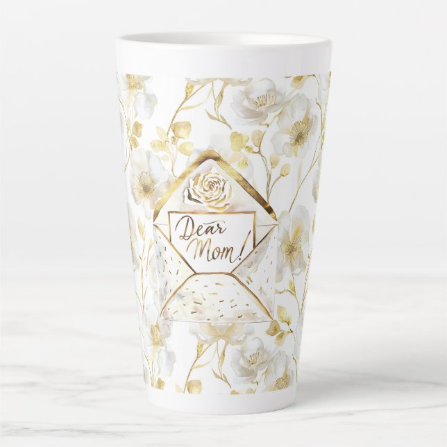 Gold White Floral Mom Christmas Latte Mug (Front)