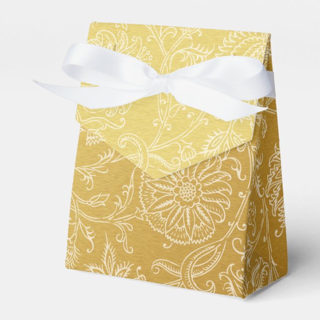 Gold & White Floral Pattern Favour Box (Front Side)