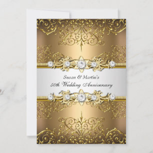 Gold White Floral Swirl 50th Wedding Anniversary Invitation