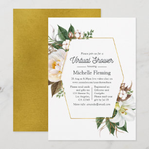 Gold & White Floral Virtual Shower Invitation