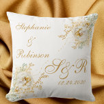 Gold White Floral Watercolor Monogram Wedding  Cushion<br><div class="desc">Gold winter floral monogram logo wedding throw pillow. Great gift for newly weds. Easy to customise bride groom names,  initials and wedding date. Get yours today!</div>