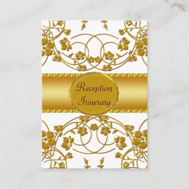 Gold & White Floral Wedding Monogram Enclosure Card (Front)