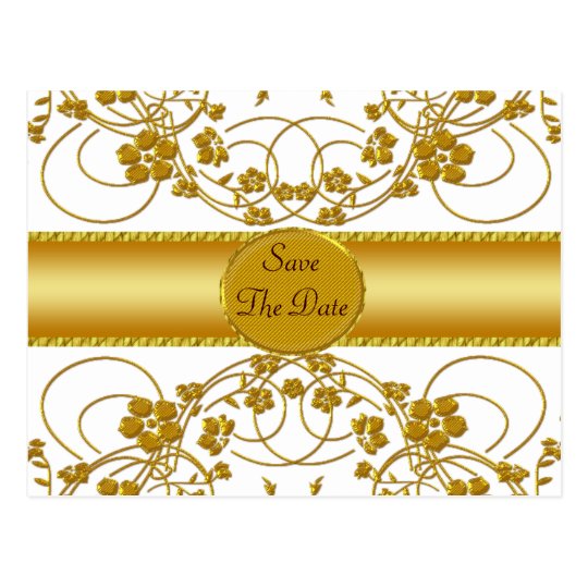 Gold & White Floral Wedding Monogram Postcard