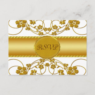 Gold & White Floral Wedding Monogram RSVP Card