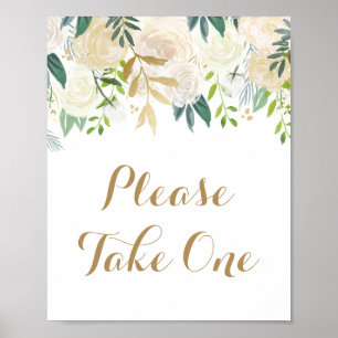 Gold White Flower Please Take One Sign Poster