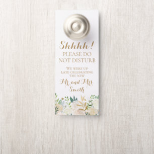 Gold White Flower Wedding Door Hangers