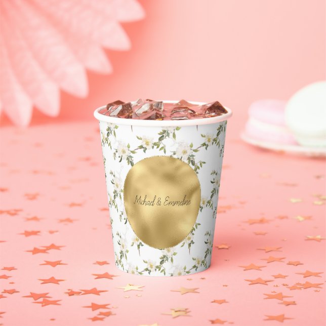 Gold White Flowers   Paper Cups (Insitu)