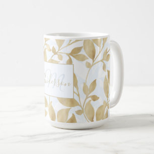 Gold White foliage pattern Coffee Mug