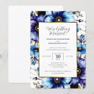 Gold White Frame Blue Purple Floral Background Invitation