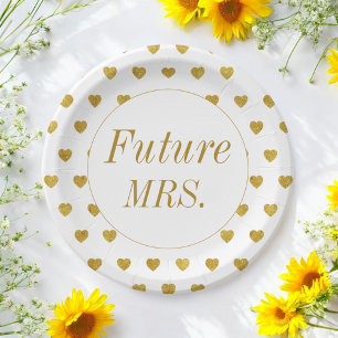 Gold White Future Mrs Bridal Shower  Paper Plate