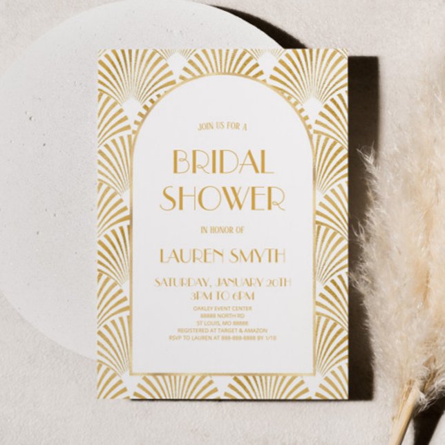 Gold White Geometric Art Deco Bridal Shower Invitation (Creator Uploaded)