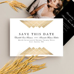 Gold White Geometric Gatsby Foil Save The Date Ann Announcement