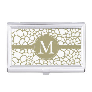 Gold White Giraffe Print monogram Business Card Holder