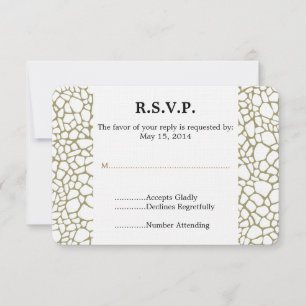 Gold White Giraffe Print Wedding RSVP Card
