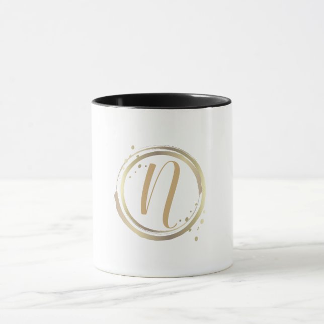 Gold  White Glam Modern Minimal Personalised Name Mug (Center)