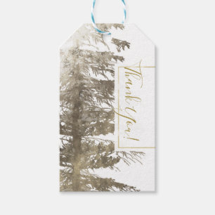 Gold & White Glam Pine Tree Rustic Forest Wedding Gift Tags