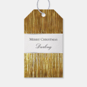 Gold White Glam Tinsel Stripes Gift Tags