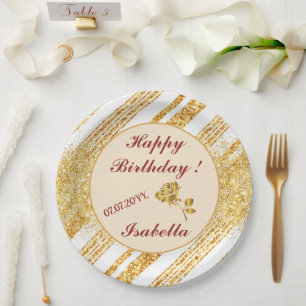 Gold White Glitter Boho Popular Stripes Collection Paper Plate