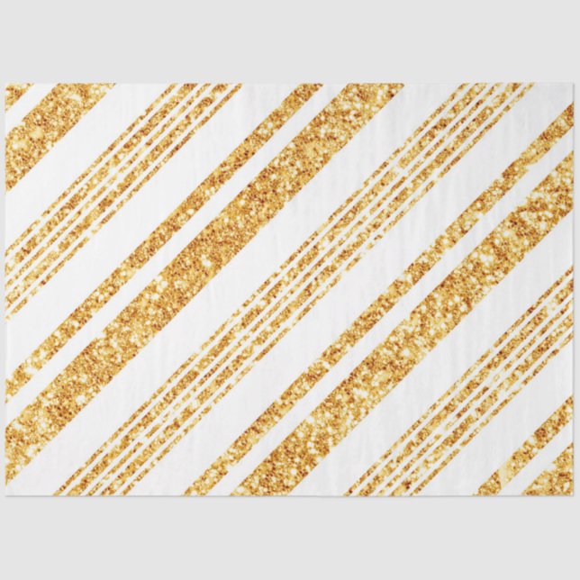 Gold White Glitter Boho Popular Stripes Collection Tissue Paper (Front)