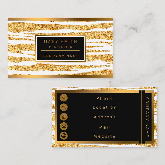 Gold White Glitter Boho Popular Tiger Collection Business Card (Front/Back)