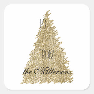 Gold White Glitter Christmas Tree   Square Sticker