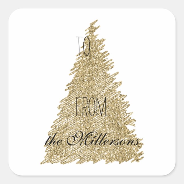 Gold White Glitter Christmas Tree   Square Sticker (Front)