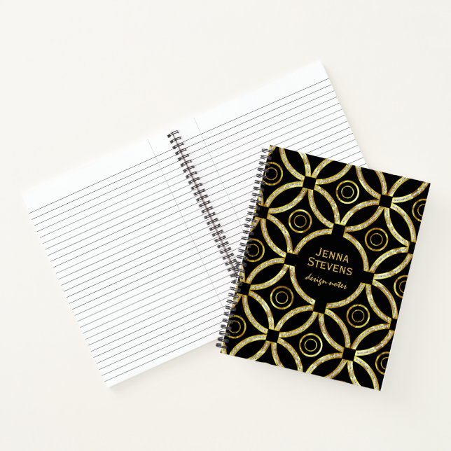 Gold & White Glitter Geometric On Black Notebook (Inside)