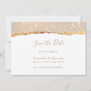  Gold White Glitter Marble Save the Date Card