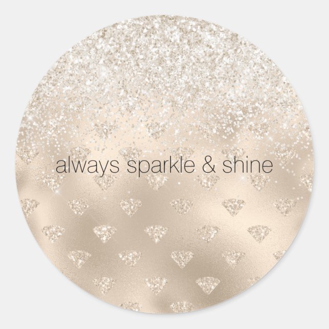 Gold White Glitz Glitter Diamonds Classic Round Sticker (Front)