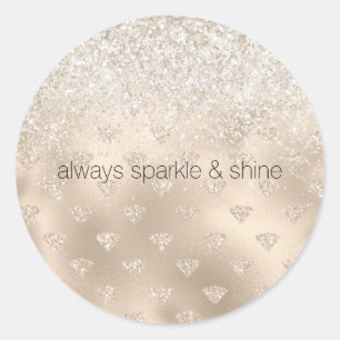 Gold White Glitz Glitter Diamonds Classic Round Sticker