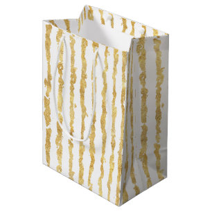 Gold White Glitz Stripes Medium Gift Bag
