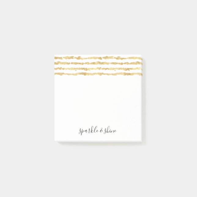 Gold White Glitz Stripes Sparkle Shine Post-it Notes (Front)