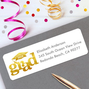 Gold White Graduation Bold Modern Type Cap Address