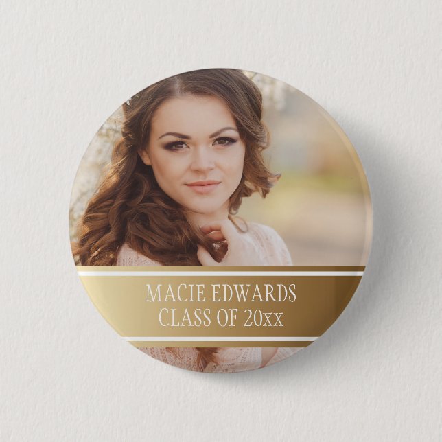 Gold White Graduation Photo Grad Year 6 Cm Round Badge (Front)