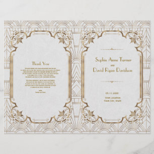 Gold White Great Gatsby Art Deco Wedding Program