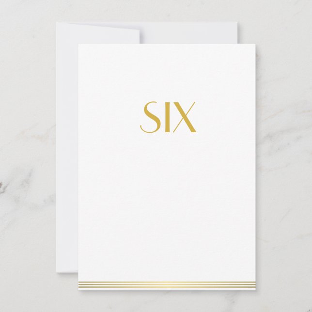 Gold White Great Gatsby Wedding Table Cards Six (Front)