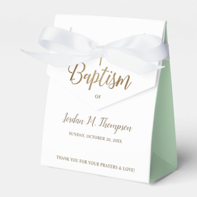 Gold White Green baby Baptism Cross Thank You  Favour Box (Front Side)