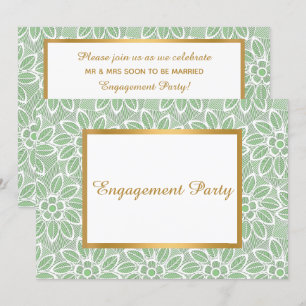GOLD WHITE GREEN LACE VINTAGE ENGAGEMENT PARTY INVITATION