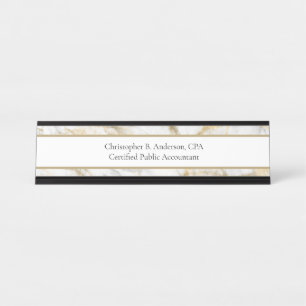Gold White Grey Marble Business Professional Desk Name Plate