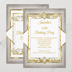 Gold White Grey Pearl beige Birthday Party Invitation