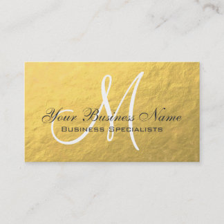 Gold White Grey Simple Plain Monogram Business Card
