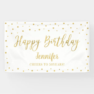 Gold & White Happy Birthday Party Banner