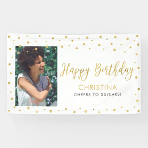 Gold & White Happy Birthday Photo Banner