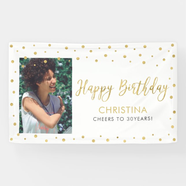 Gold & White | Happy Birthday Photo Banner (Horizontal)