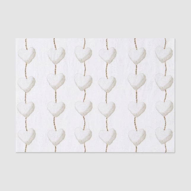 Gold White Hearts Birthday Tissue Paper (Front)