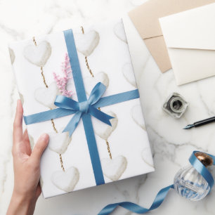 Gold White Hearts Birthday Wrapping Paper