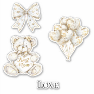 Gold White Hearts Mom